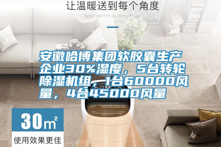 安徽哈博集團(tuán)軟膠囊生產(chǎn)企業(yè)30%濕度，5臺(tái)轉(zhuǎn)輪除濕機(jī)組，1臺(tái)60000風(fēng)量，4臺(tái)45000風(fēng)量